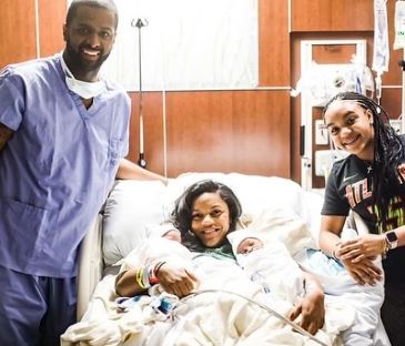 Ellen Rucker Sellers with her husband Bakari Sellers, daughter Kai Michelle Carter and newly born twins Sadie Sellers and Stokely Sellers